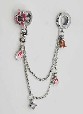 925 Sterling Silber Kirschblüte baumelndes Bettelarmband Sicherheitskette