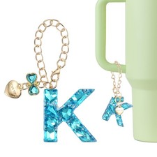 Letter Charm for Stanley Tumbler Cup Bow Heart Initial K Letter Charm Blue