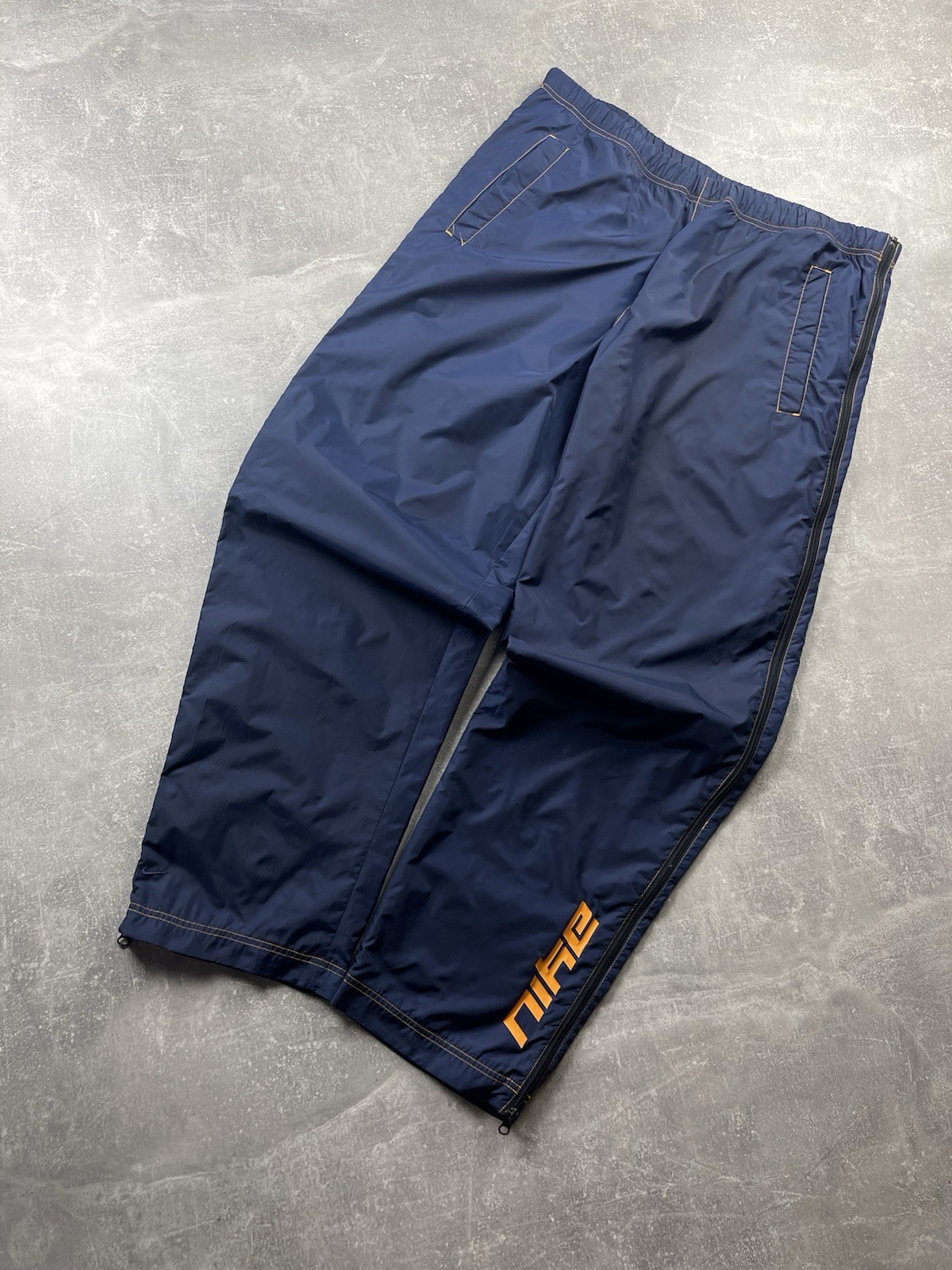 Nike Vintage 2000s Track Pants Navy Blue Full Zip Open Orange Logo Size XL