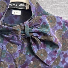 Vintage Albert Nipon Dress 8 Purple Floral Bow Pleated Midi 80s Party Modest