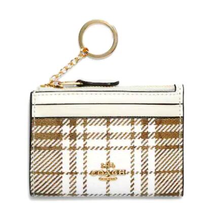 COACH MINI SKINNY ID CASE IN SIGNATURE CANVAS WITH HUNTING FISHING PLAID PRINT 