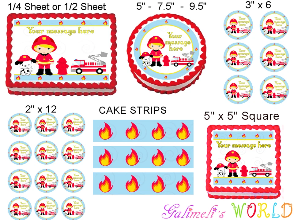 CAMIÓN DE BOMBEROS Cumpleaños Bombero Pastel Imagen Comestible Pastel Topper  Foto 2 de 2