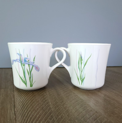 Vintage Corning Corelle Dinnerware Shadow Iris Coffee Cups Mugs Set of 2