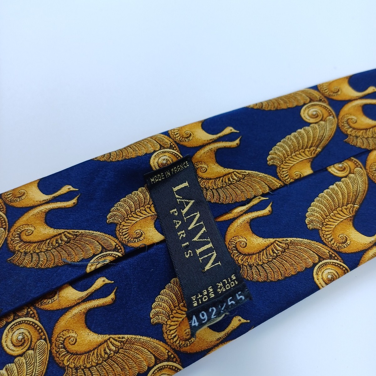 Cravate Lanvin Paris En Soie Vintage - Motif Oiseaux Bleu Et Rouge - Très Bon état, Made In France