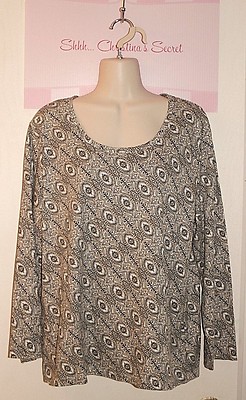 WHITE STAG Top Blouse Tunic Black Wh. Beige Printed Soft Cotton  Sz XXL * XLNT++