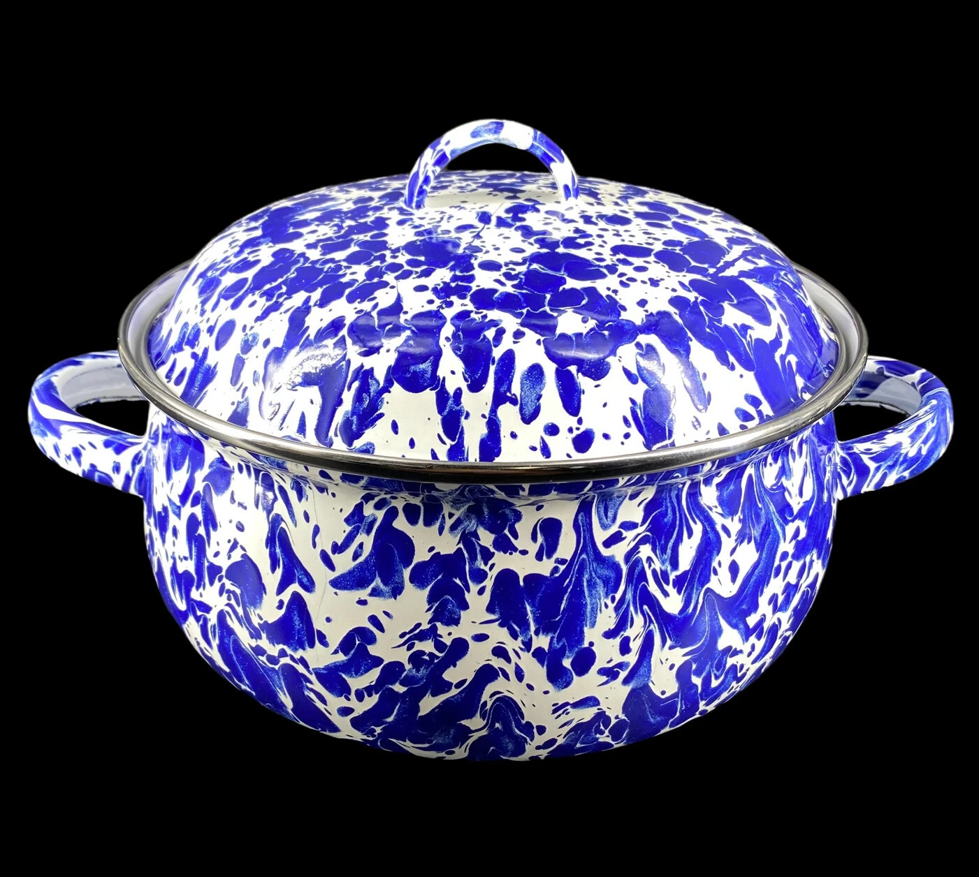 NEW Golden Rabbit Cobalt Swirl Blue Mini-Dutch Oven Porcelain Enamel 2.5 Quart