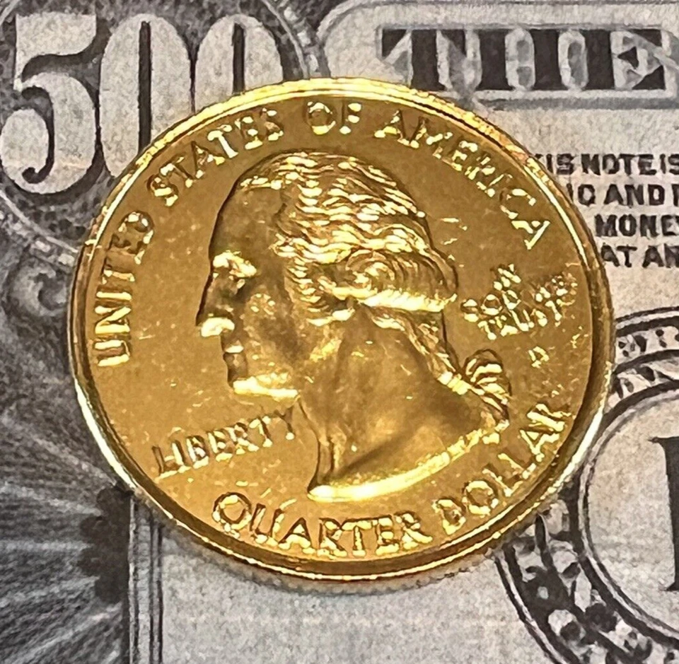 2001 D Washington Quarter - Rhode Island  - 24 Karat Gold Plated - Image 2 of 2