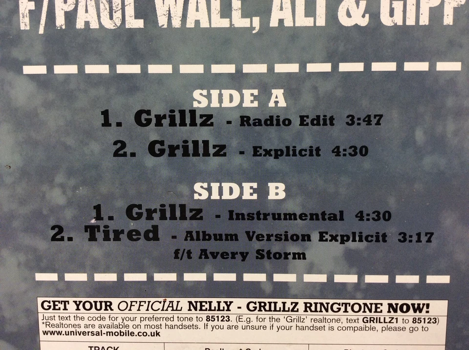 Nelly Grillz Ft Paul Wall, Ali 12" Single Vinyl Record MCST40453 Hip Hop Rap 00s Foto 3 de 4
