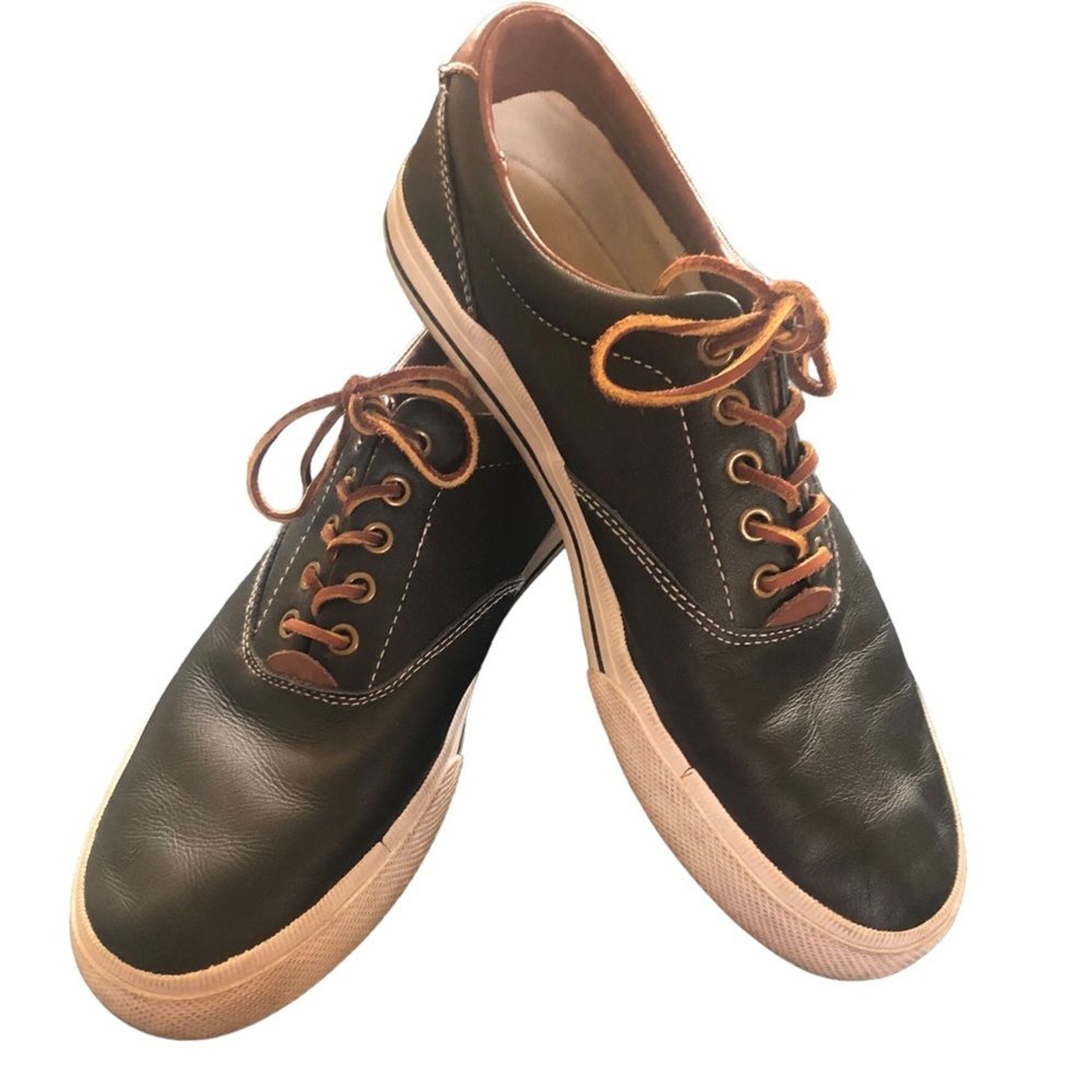 Polo By Ralph Lauren Vaughn 10D Nero Marrone Pelle Sneaker Stringate Pony Sportive