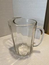 Vintage Pitcher Ribbed Heavy Thick Clear Glass Water Beer Beverage w/ Ice Lip