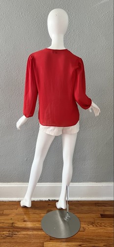 Vintage 70s Red Pleated Chiffon Slouchy Sheer Blouse Top S/M - Picture 4 of 11