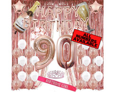 90th Birthday Rose Gold Decorations - 40" Number Balloons, Foil Curtains  More