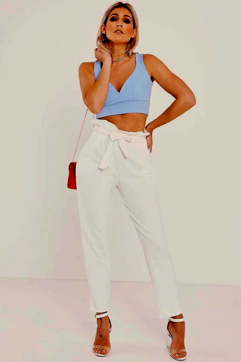 In The Style Codia White Paperbag Skinny Trousers Size UK 10 SALEb ii 20