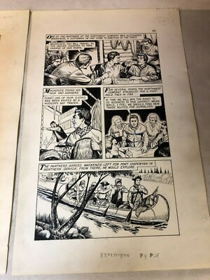 WORLD AROUND US #23 original art EXPLORERS fur traders CANOE MACKENZIE 1960