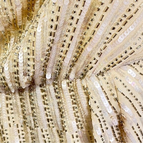 RIVER ISLAND Evening Dress Womens 12 Gold Beaded Sequins Blouson Top Draped Back - Picture 9 of 15