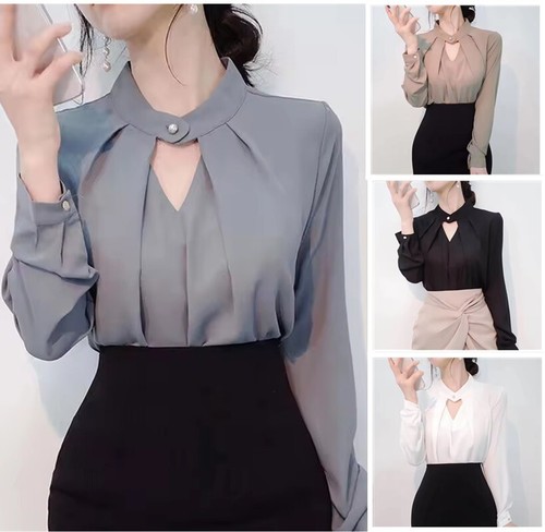 Blouses Women Chiffon Shirts Long Sleeve Hollow Sexy All-match Spring Summer Top - Picture 1 of 18