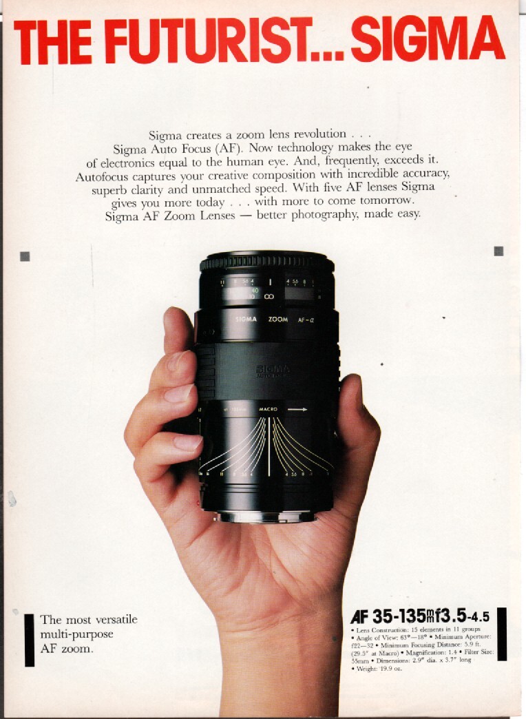 Sigma - AF Zoom Lenses - Original Magazine Ad - 1987 | eBay