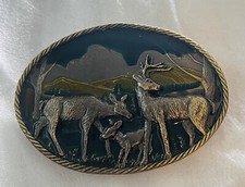 1980  s Great American Buckle Co Deer Enamel  Pewter Belt Buckle 1008 VTG 