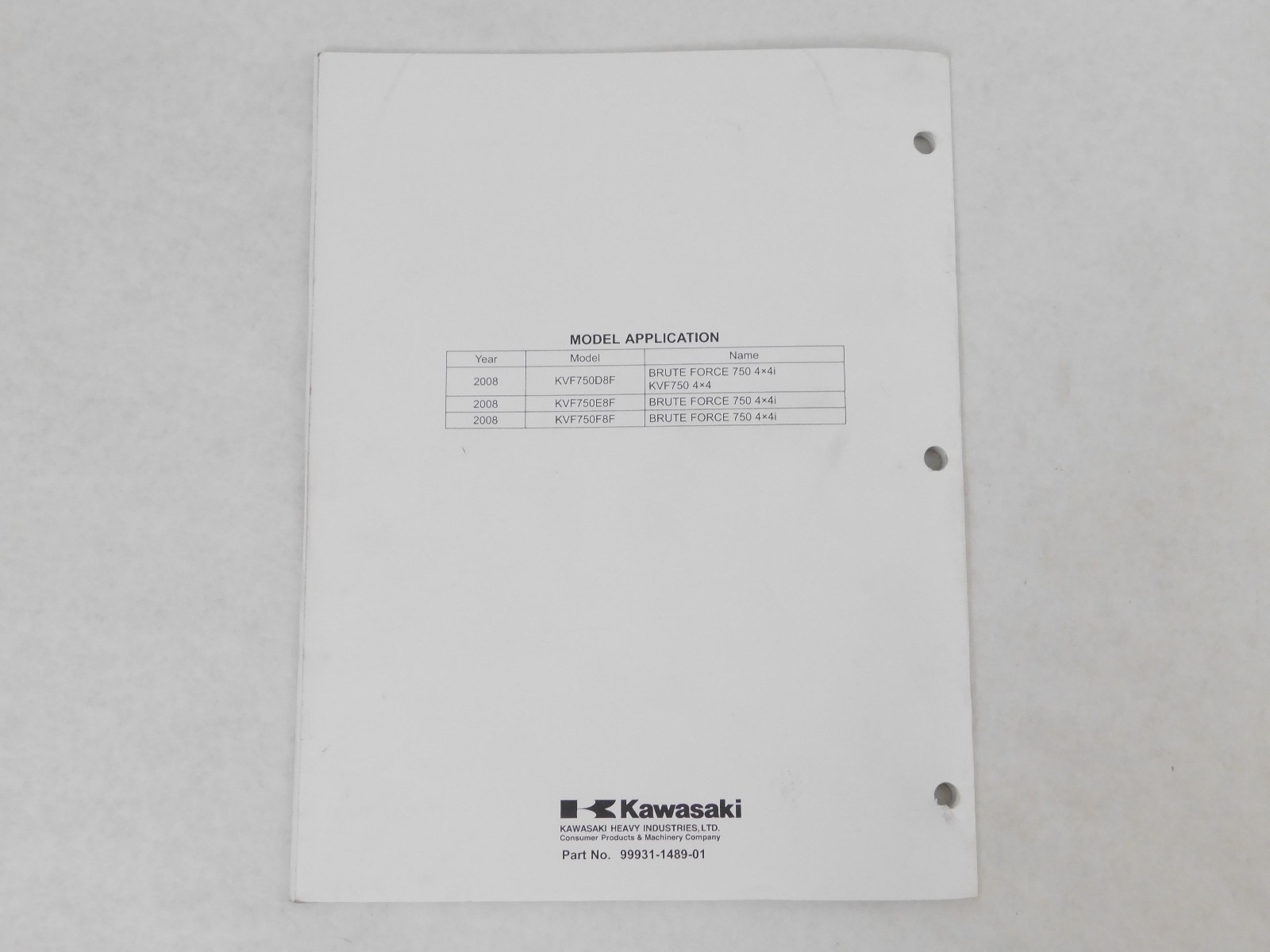 Kawasaki ATV Assembly & Preparation Manual KVF 750 4x4 Brute Force 2008 for  sale online | eBay