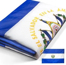 Anley EverStrong Embroidered El Salvador Flag 3x5 Ft - Polyester Salvadoran Flag