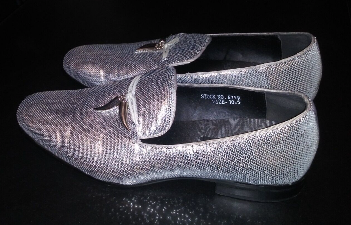 Mens Sparkling Metallic Silver Sequin Dress Shoes After Midnight 6759 Size  10.5 | eBay