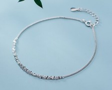 Women Girl 925 Sterling Silver Tassel Silver Chain Anklet Bracelet 8.2-9.5"