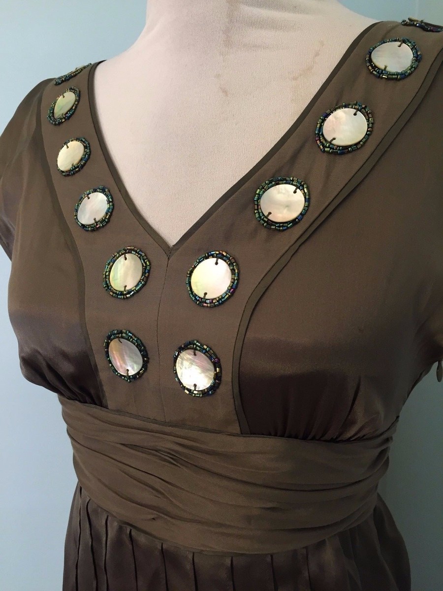 Antonio Melani Green 100% Silk Beaded Embellished Cocktail Dress 2 4 S EUC  | eBay