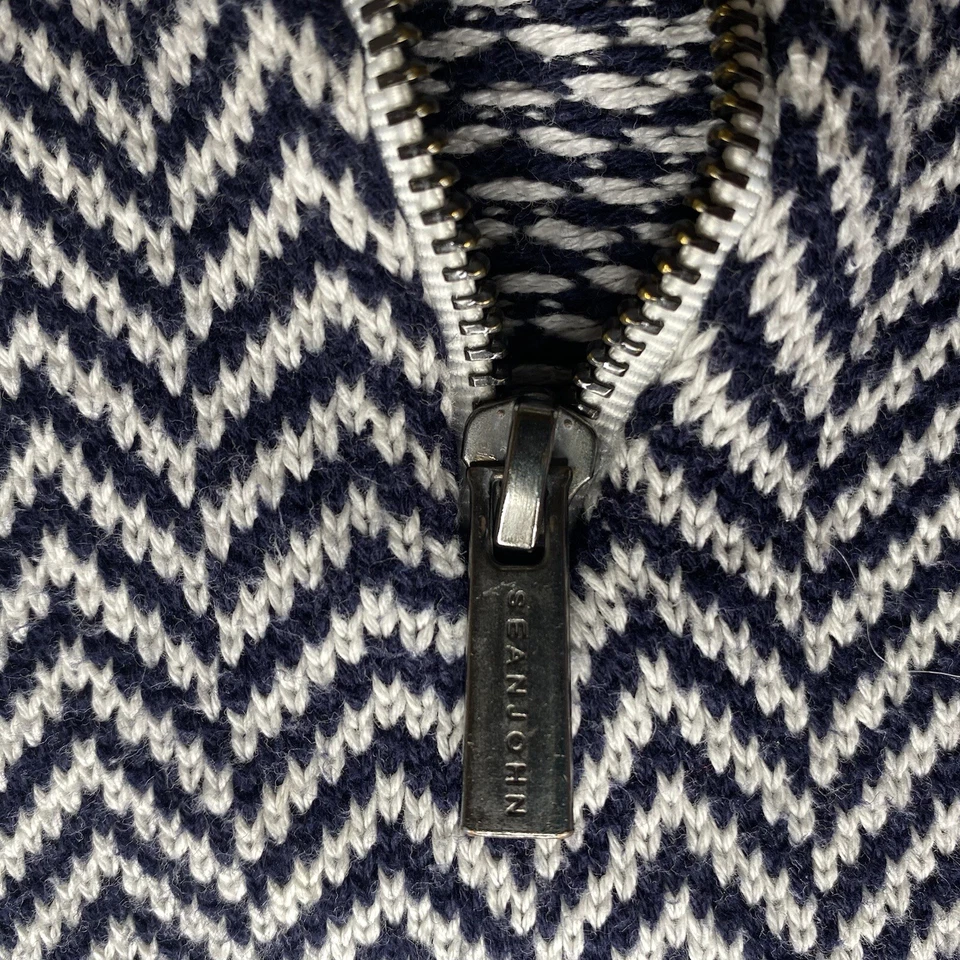 Suéter Sean John Azul Marino Blanco Cuarto Cremallera Para Hombre Talla Med Grueso Tejido Chevron Foto 4 de 4