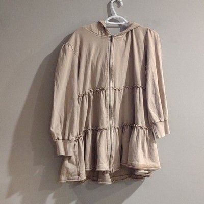 Solitaire Anthropologie Women's Medium Light Brown Ruffle Zip Up Cardigan