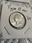1964 Choice Uncirculated US Washington SILVER Quarter TYPE B Reverse! SCARCE!