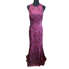 Vintage Jessica McClintock Sleeveless Maroon Velvet Floral Full-Length Gown,Sz 8