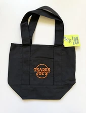 Trader Joe's Mini Halloween Canvas Tote Bag New with Tags - BLACK  
