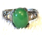 Vtg Sterling Silver Green Emerald Color Cab Stone Ring Sz 5