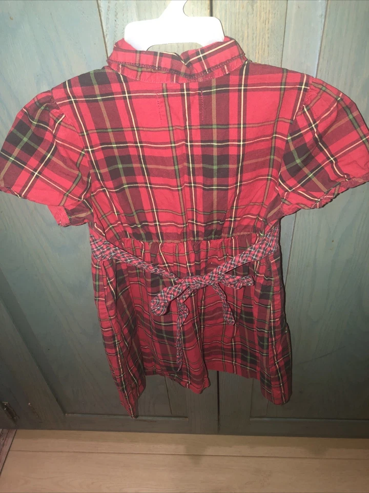 Vestido American Living Girls Talla 4 Rojo Verde Cuadros Volantes Contraste Atado Atrás Foto 2 de 4