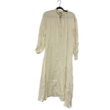 Zara Womens Long Kaftan Dress XS Oyster White V-Neck Drawstring 3276/235 NWT