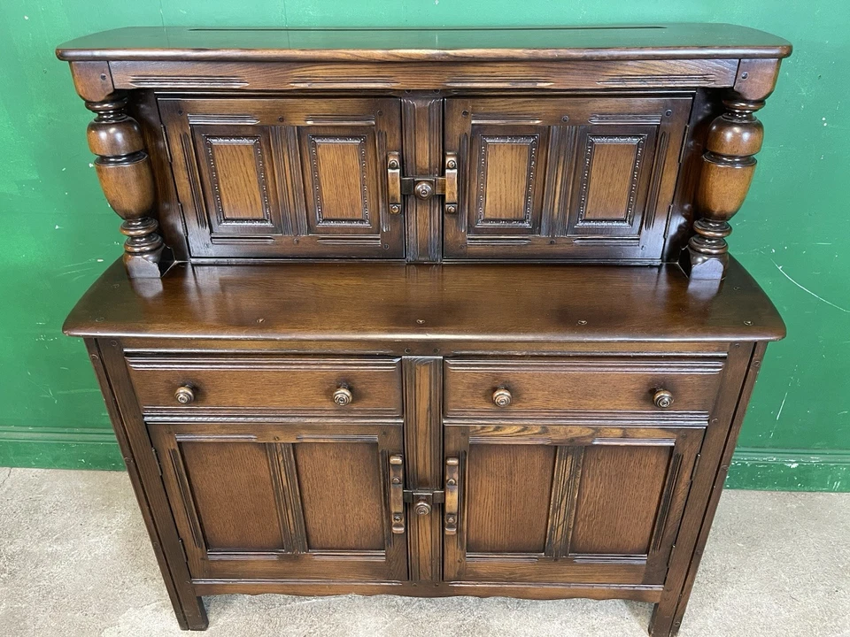 ERCOL COURT CUPBOARD BUFFET SIDEBOARD DARK FINISH BLUE LABEL ELM - Image 2 of 4