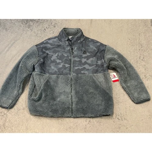 Reebok Mens XXL Camo Sherpa Fleece Full Zip Jacket Gray Mixed Media Relaxed Fit - product listing photo