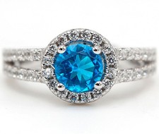 2CT Blue Topaz  White Topaz 925 Solid Sterling Silver Ring Sz 9