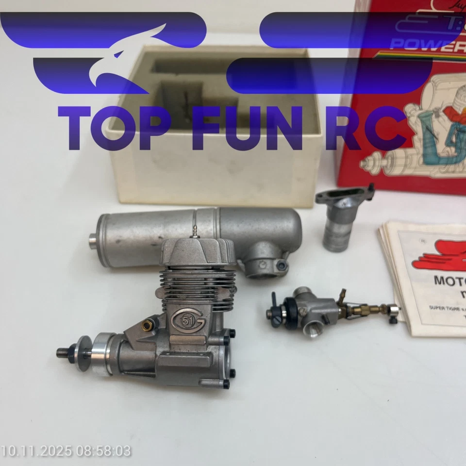 SUPER TIGRE 51 2-STROKE NITRO RC AIRPLANE ENGINE W/ MUFFLER & ORIGINAL BOX - Image 2 of 3