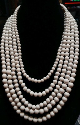 NWT Lisa E Multi Strand Beaded Necklace White Graduated Beads Layed Office