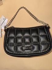 Image of Michael Kors Carmela Small Pouchette Studded Shoulder Bag – Black ,NEW WITH TAGS