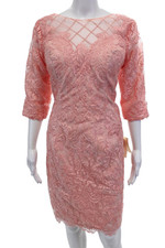 LT Lanting Bride Womens Lace Beaded Long Sleeves Sheath Dress Pink Size 8