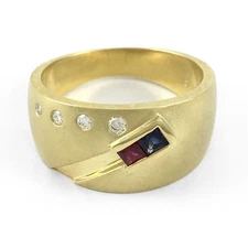 18K Yellow Gold Blue Stone Red Stone & Diamonds Ring 10.5 Grams