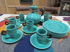 Vintage Pottery Rare Metlox Poppytrail Aqua/Turquoise Garafe 19 Piece Set 1950's