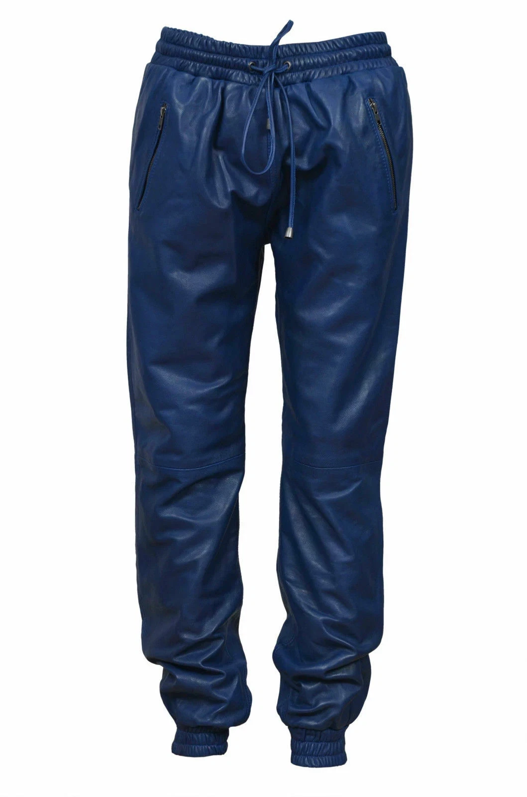 New Mens Leather Blue Sweat Pants| Genuine Sheepskin Leather Joggers trouser 32.