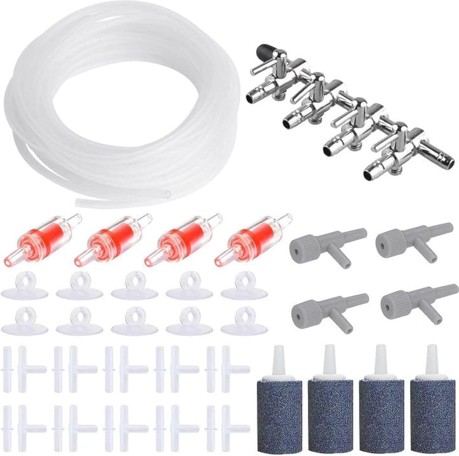 Aquarium Air Flow Contro with Air Stones,8M Airline Tubing Check Valves,Suction