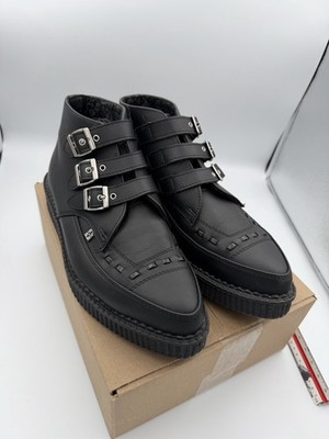 T.U.K. Black TUKskin 3-Buckle Pointed Creeper Boots Men's 8 Women's 10 A9220