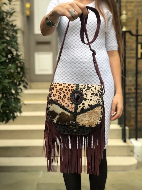 Fringed leather bag, boho handbag , handmade fringed purse