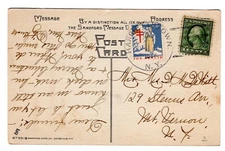 Harriettstown NY Christmas Postcard w/ Christmas Seal Tied 1922