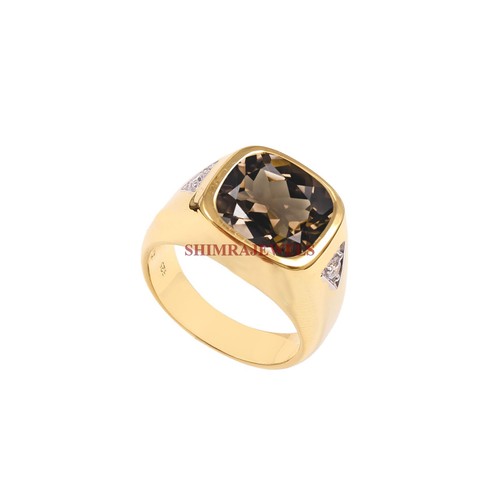 Natural Smoky Quartz Gemstone With 14K Gold Plated Silver Men's Ring #422 - Picture 3 of 8